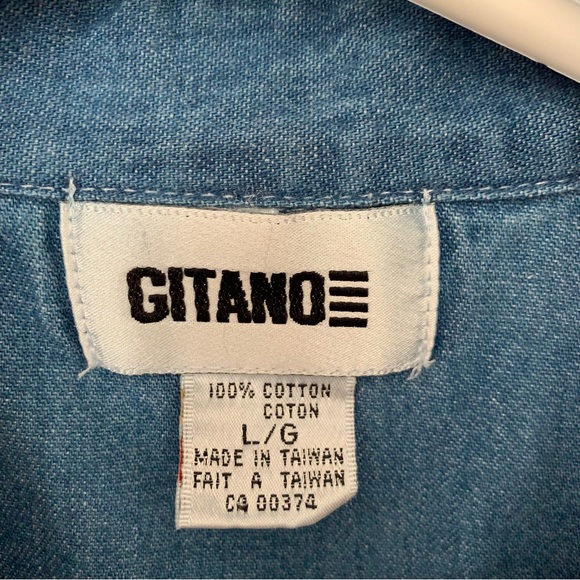 Vintage Gitano Ruffle Button-Front Sleeveless Denim Shirt, Size Large - Picture 11 of 11